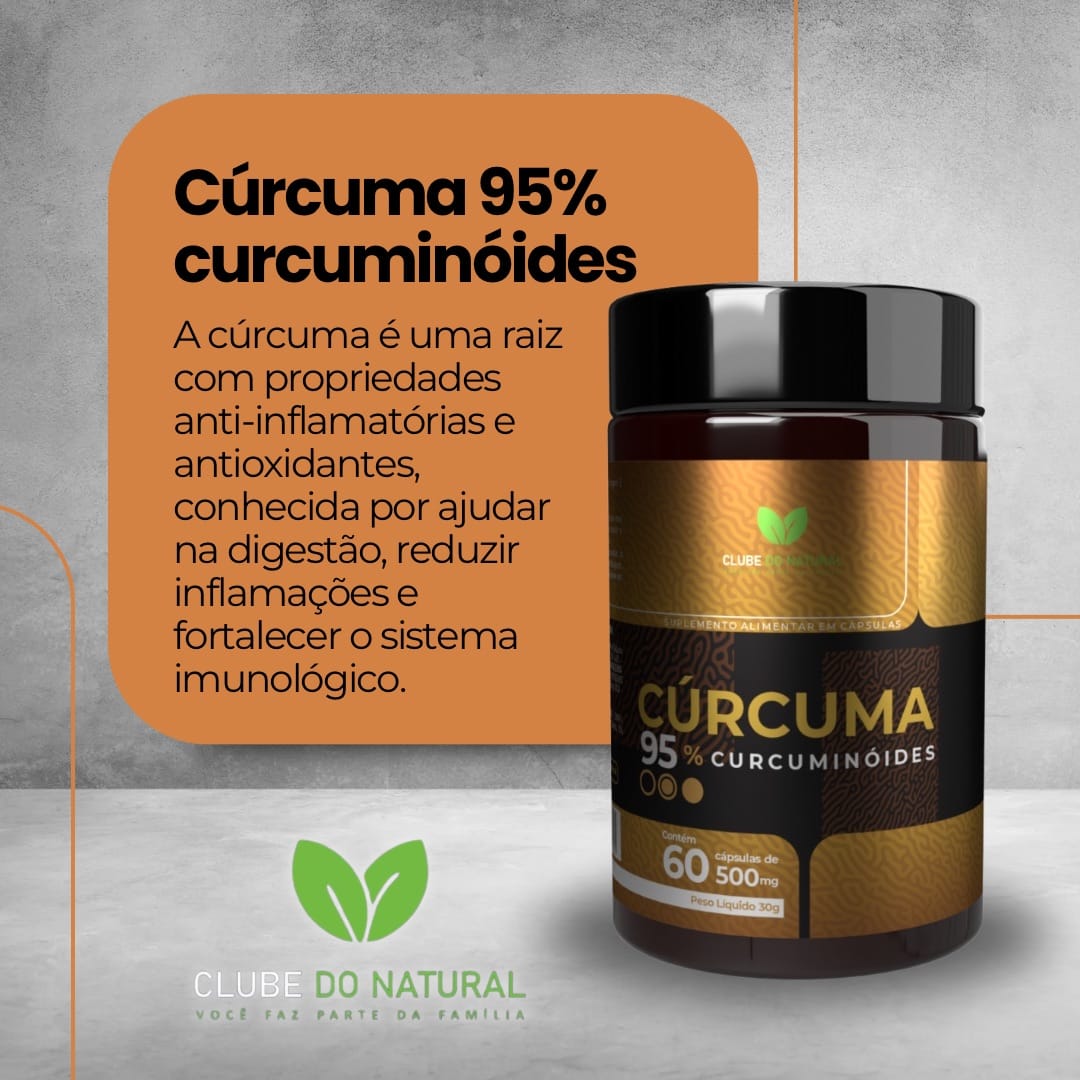 CÚRCUMA 95% CURCUMINOIDES – CLUBE DO NATURAL 60 CAPS 500MG