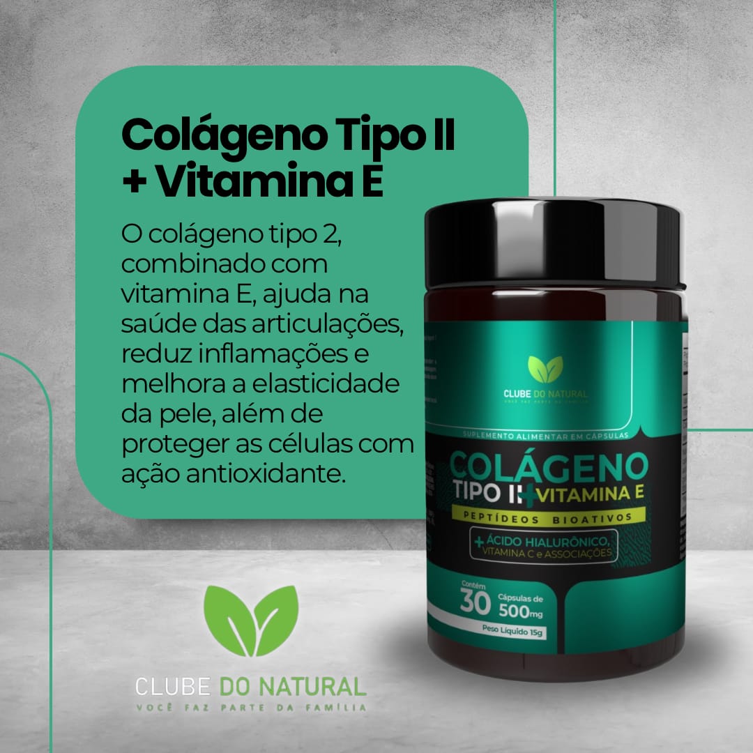 COLÁGENO TIPO II CLUBE DO NATURAL 30 CAPS 500MG
